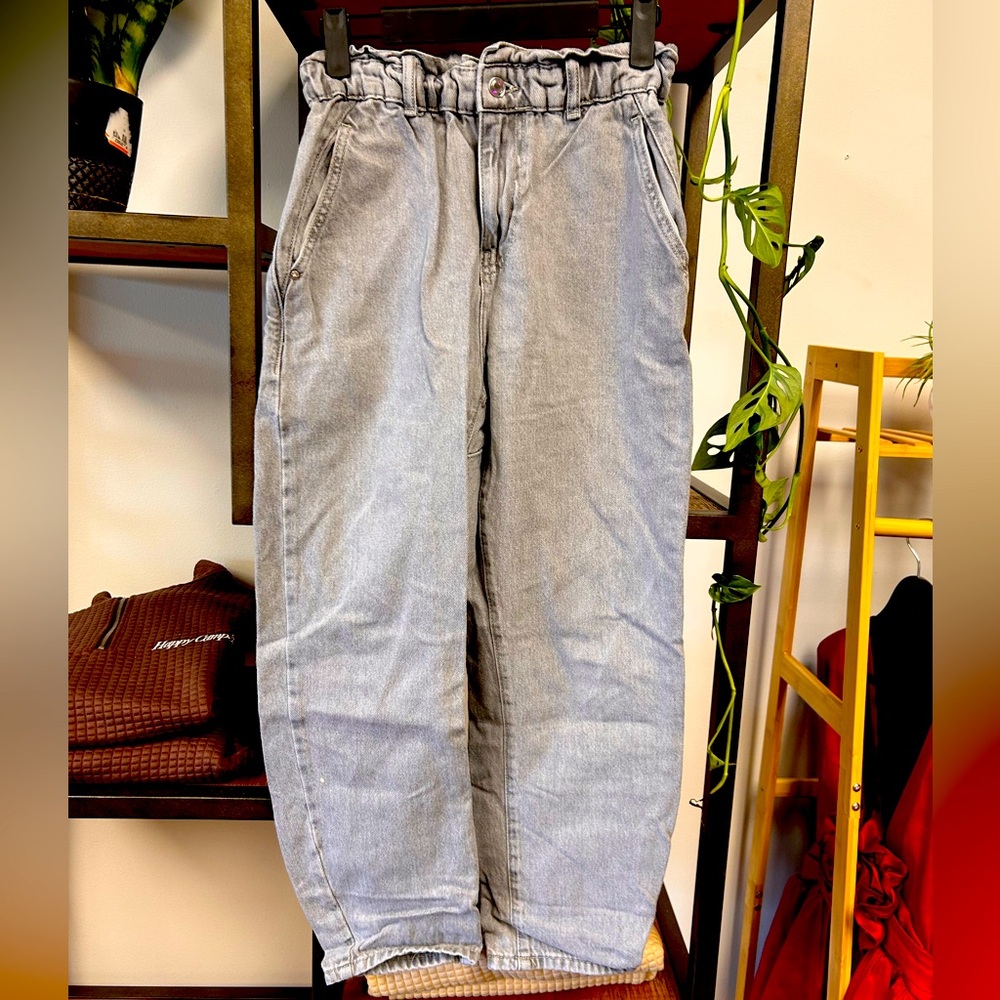 Zara Grey denim paper bag jeans